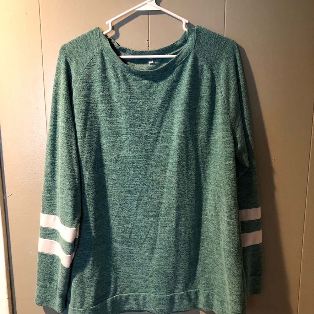 Green Long Sleeve Sweater with White Stripes